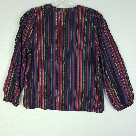 Marine Layer Jamie Blouse Top Banded Collar Popover Lurex Multi Stripe size XS - Picture 7 of 12